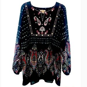Art+Soul Black Paisley Print Long Sleeve Tunic XL